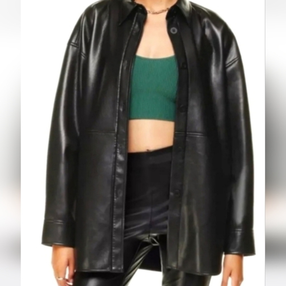 ARITZIA Babaton Black Oversized Faux Leather Jacket NWOT Size 2XS